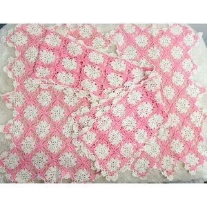 (3) Vintage 50s Handmade Pink/White Crochet Vanity Bureau Scarfs